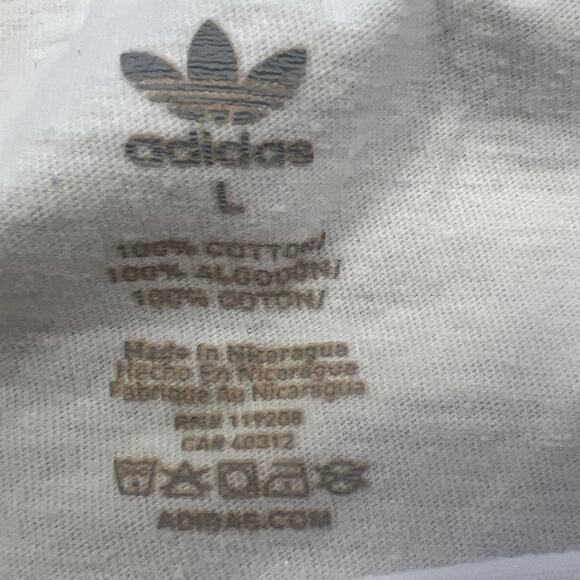 Adidas T Shirt 100 % Cotton 90s Print White Short Sleeve Crew Neck Size Large - Picture 2 of 5